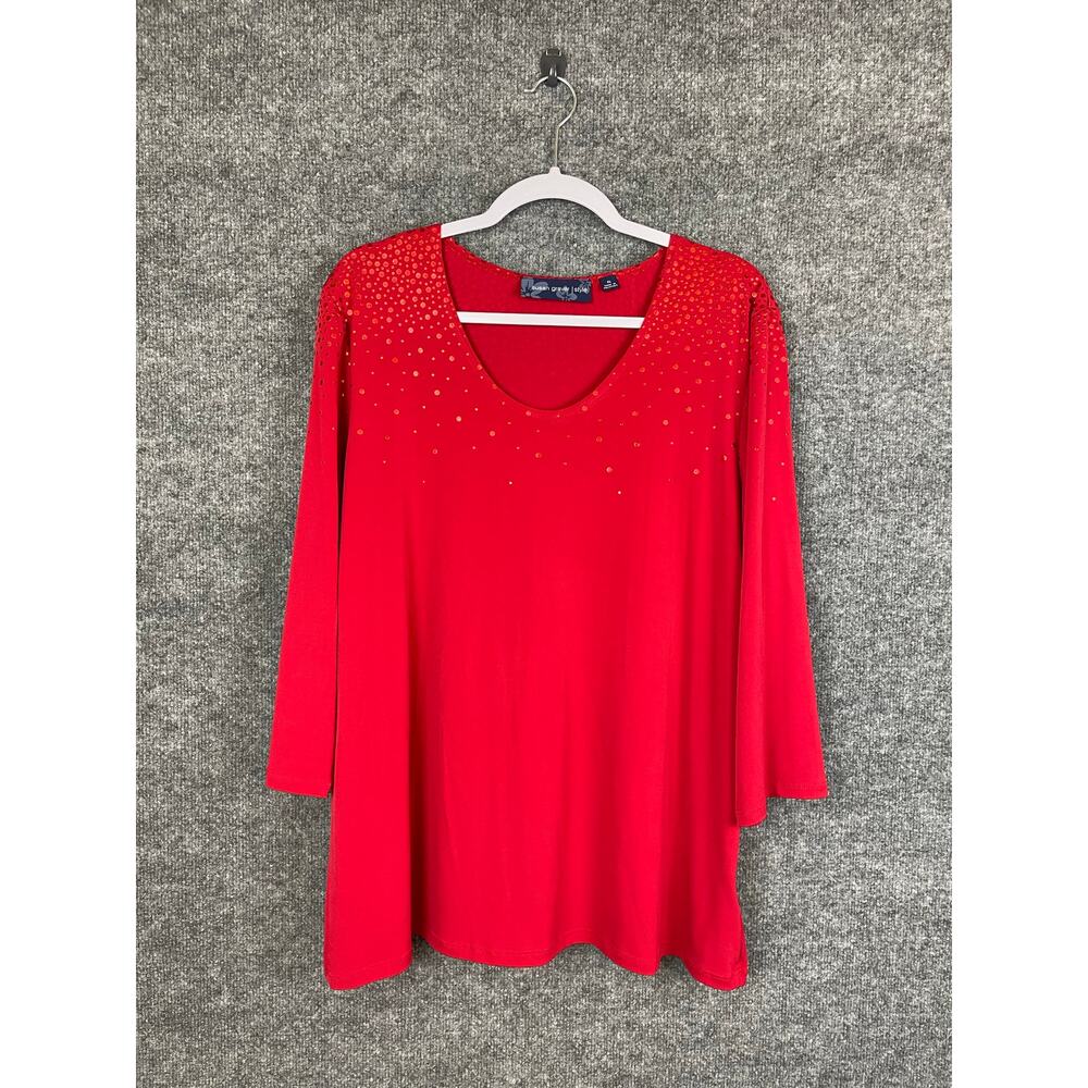 Susan Graver‎ Style Top Women’s XL Red Silver dots